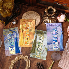 4 Pieces Metal Bookmarks with Tassel, Golden Hollow Bookmark Van Gogh Oil Painting Theme Book Mark Bookmarks for Book Lovers