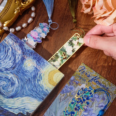 4 Pieces Metal Bookmarks with Tassel, Golden Hollow Bookmark Van Gogh Oil Painting Theme Book Mark Bookmarks for Book Lovers