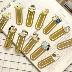 Cartoon Cat Bookmarks Metal Brass Book Clips Kawaii Book Page Holder Korean Stationery Reading Tools School Office Supplies