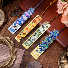 4 Pieces Metal Bookmarks with Tassel, Golden Hollow Bookmark Van Gogh Oil Painting Theme Book Mark Bookmarks for Book Lovers