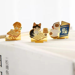 Cartoon Cat Bookmarks Metal Brass Book Clips Kawaii Book Page Holder Korean Stationery Reading Tools School Office Supplies