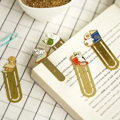 Cartoon Cat Bookmarks Metal Brass Book Clips Kawaii Book Page Holder Korean Stationery Reading Tools School Office Supplies