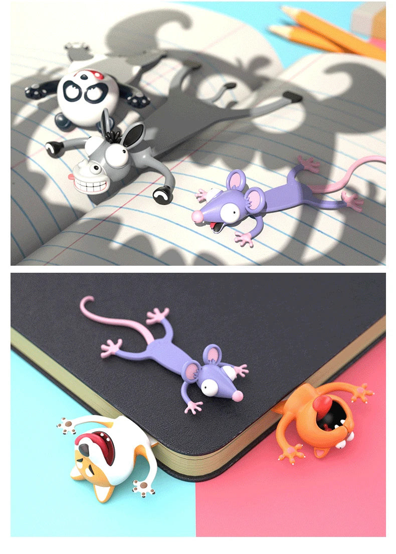Creative 3D Stereo Bookmark Cute Cartoon Animal Marker Kawaii Cat Panda Bookmark Of Pages Kids Gifts School Stationery Supplies