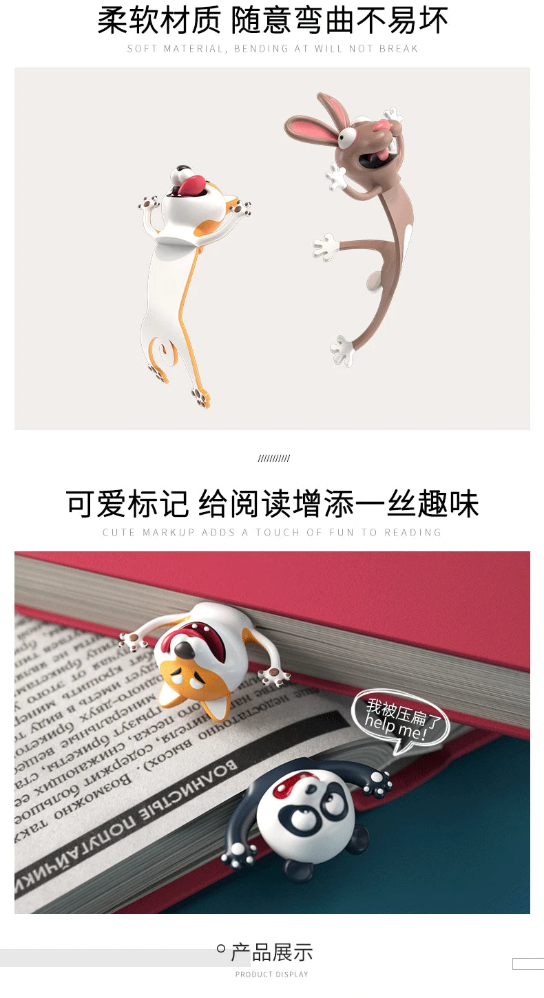 Creative 3D Stereo Bookmark Cute Cartoon Animal Marker Kawaii Cat Panda Bookmark Of Pages Kids Gifts School Stationery Supplies