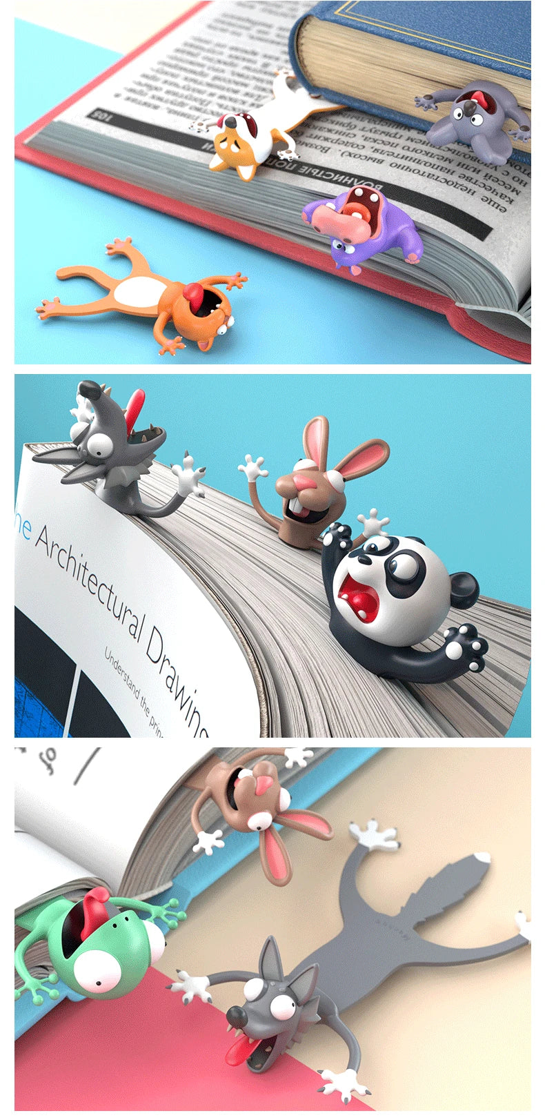 Creative 3D Stereo Bookmark Cute Cartoon Animal Marker Kawaii Cat Panda Bookmark Of Pages Kids Gifts School Stationery Supplies