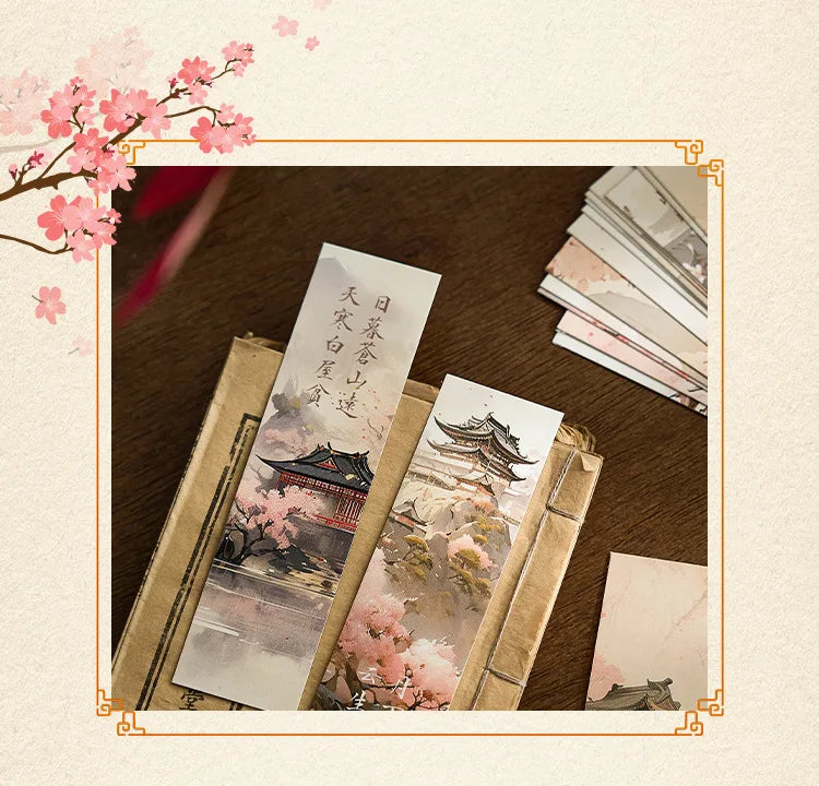 30sheet/box Retro Chinese Style Bookmarks Anime Vintage Aesethetic Flroal Palace Bookmark for Books Beauty Scenary Bookmark