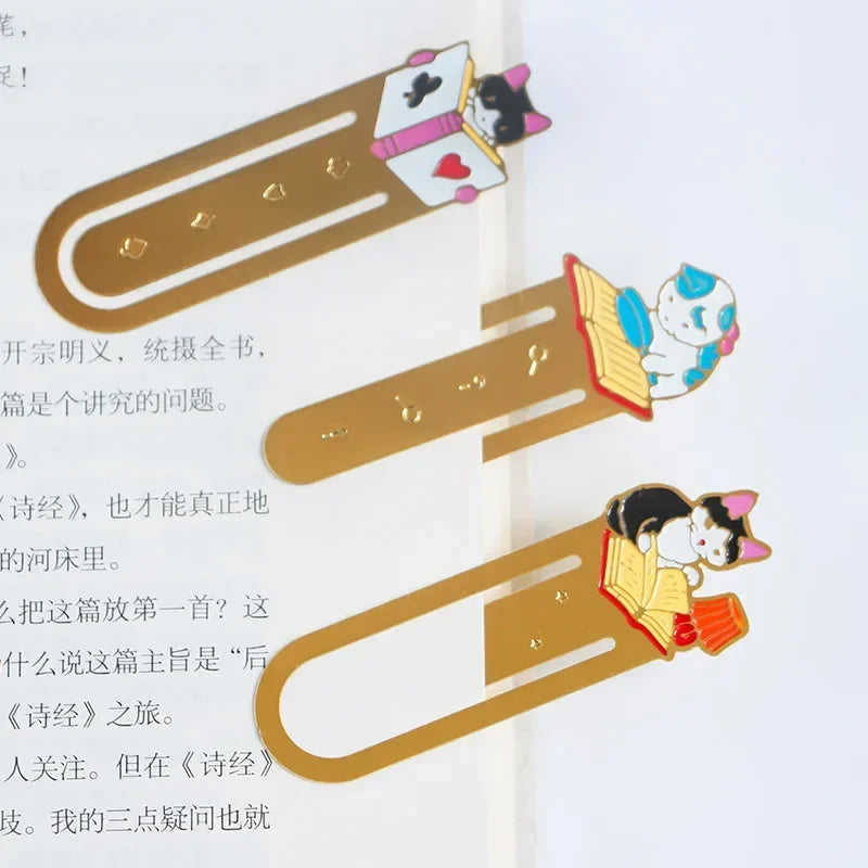 Cartoon Cat Bookmarks Metal Brass Book Clips Kawaii Book Page Holder Korean Stationery Reading Tools School Office Supplies