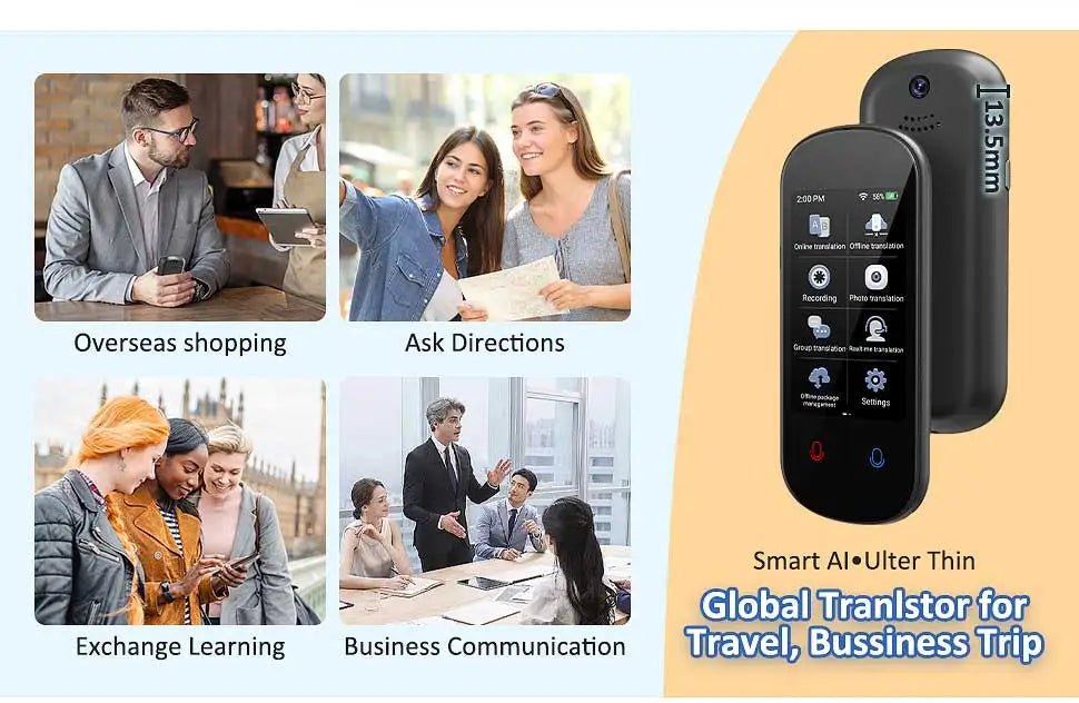 Z2 Instant AI Voice Translator Portable 3.1 inch Touch Screen Real Time Translator with Recording Photo for Travel Learn Meeting