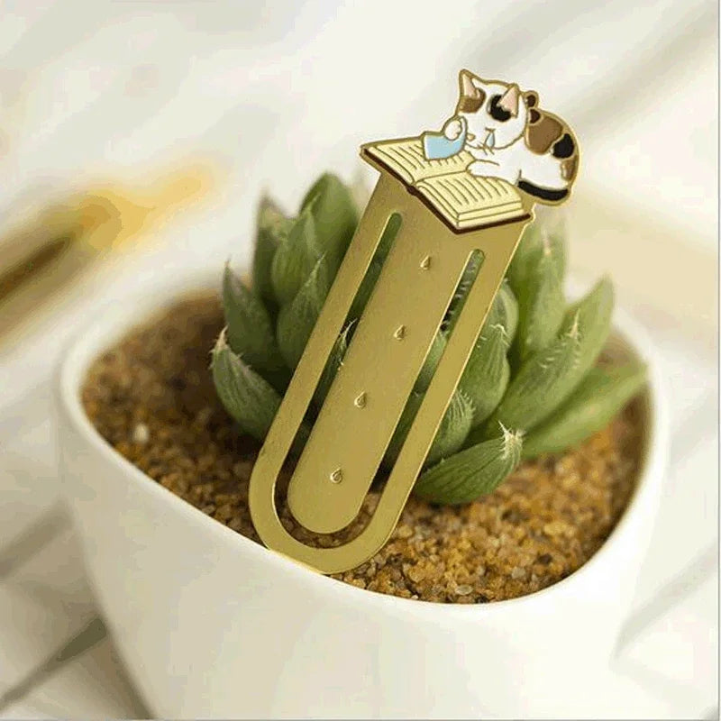 Cartoon Cat Bookmarks Metal Brass Book Clips Kawaii Book Page Holder Korean Stationery Reading Tools School Office Supplies