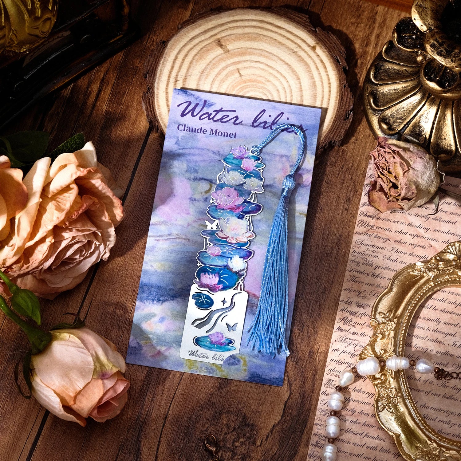 4 Pieces Metal Bookmarks with Tassel, Golden Hollow Bookmark Van Gogh Oil Painting Theme Book Mark Bookmarks for Book Lovers