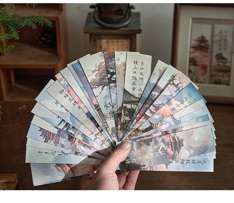 30sheet/box Retro Chinese Style Bookmarks Anime Vintage Aesethetic Flroal Palace Bookmark for Books Beauty Scenary Bookmark