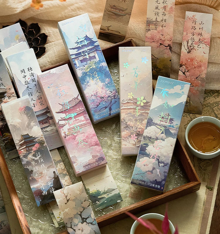 30sheet/box Retro Chinese Style Bookmarks Anime Vintage Aesethetic Flroal Palace Bookmark for Books Beauty Scenary Bookmark