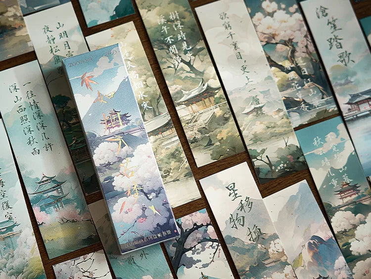 30sheet/box Retro Chinese Style Bookmarks Anime Vintage Aesethetic Flroal Palace Bookmark for Books Beauty Scenary Bookmark