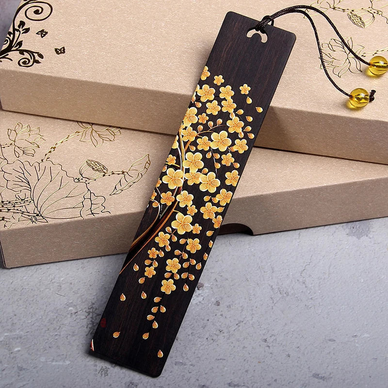 Retro Ebony Painted Golden Tree Wooden Bookmark Creative Chinese Style Pagination Mark Reading Book Tool School Gifts Stationery