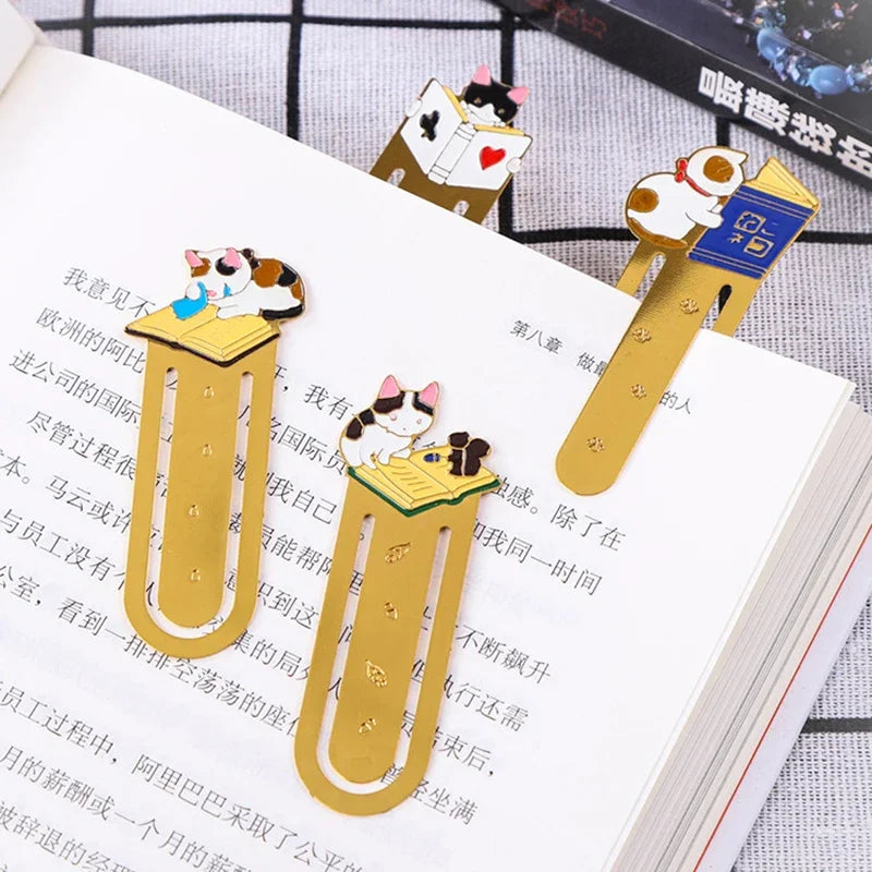 Cartoon Cat Bookmarks Metal Brass Book Clips Kawaii Book Page Holder Korean Stationery Reading Tools School Office Supplies