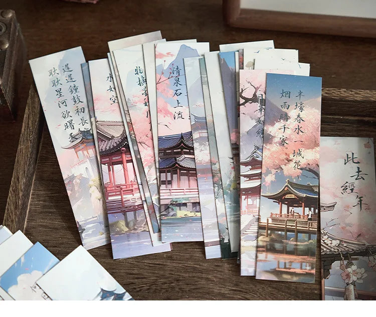 30sheet/box Retro Chinese Style Bookmarks Anime Vintage Aesethetic Flroal Palace Bookmark for Books Beauty Scenary Bookmark