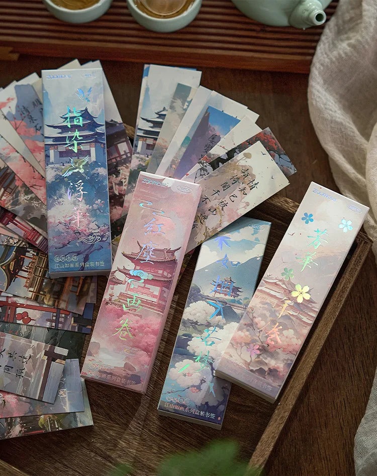 30sheet/box Retro Chinese Style Bookmarks Anime Vintage Aesethetic Flroal Palace Bookmark for Books Beauty Scenary Bookmark