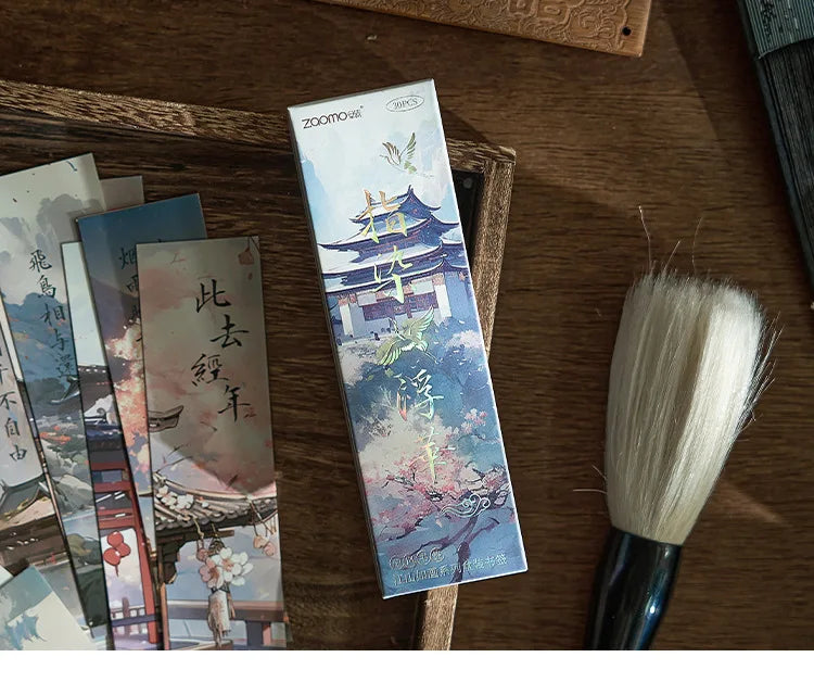 30sheet/box Retro Chinese Style Bookmarks Anime Vintage Aesethetic Flroal Palace Bookmark for Books Beauty Scenary Bookmark