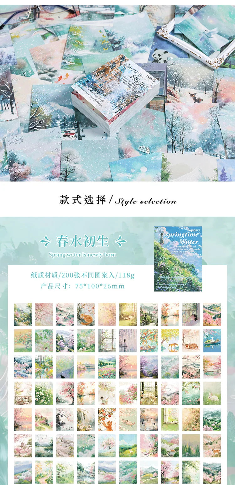 200 sheet Four Seasons Landscape material paper Decor Diary Album Scrapbooking material Background paper junk journal supplies
