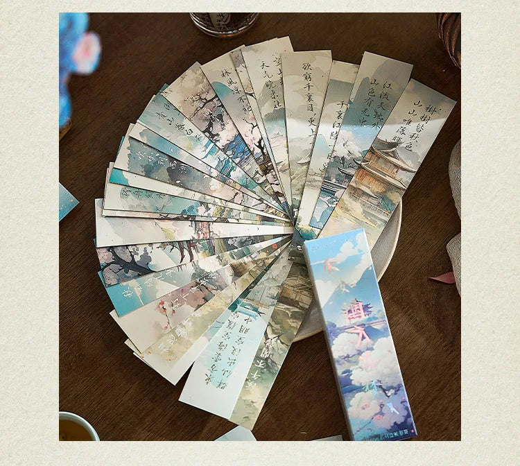 30sheet/box Retro Chinese Style Bookmarks Anime Vintage Aesethetic Flroal Palace Bookmark for Books Beauty Scenary Bookmark
