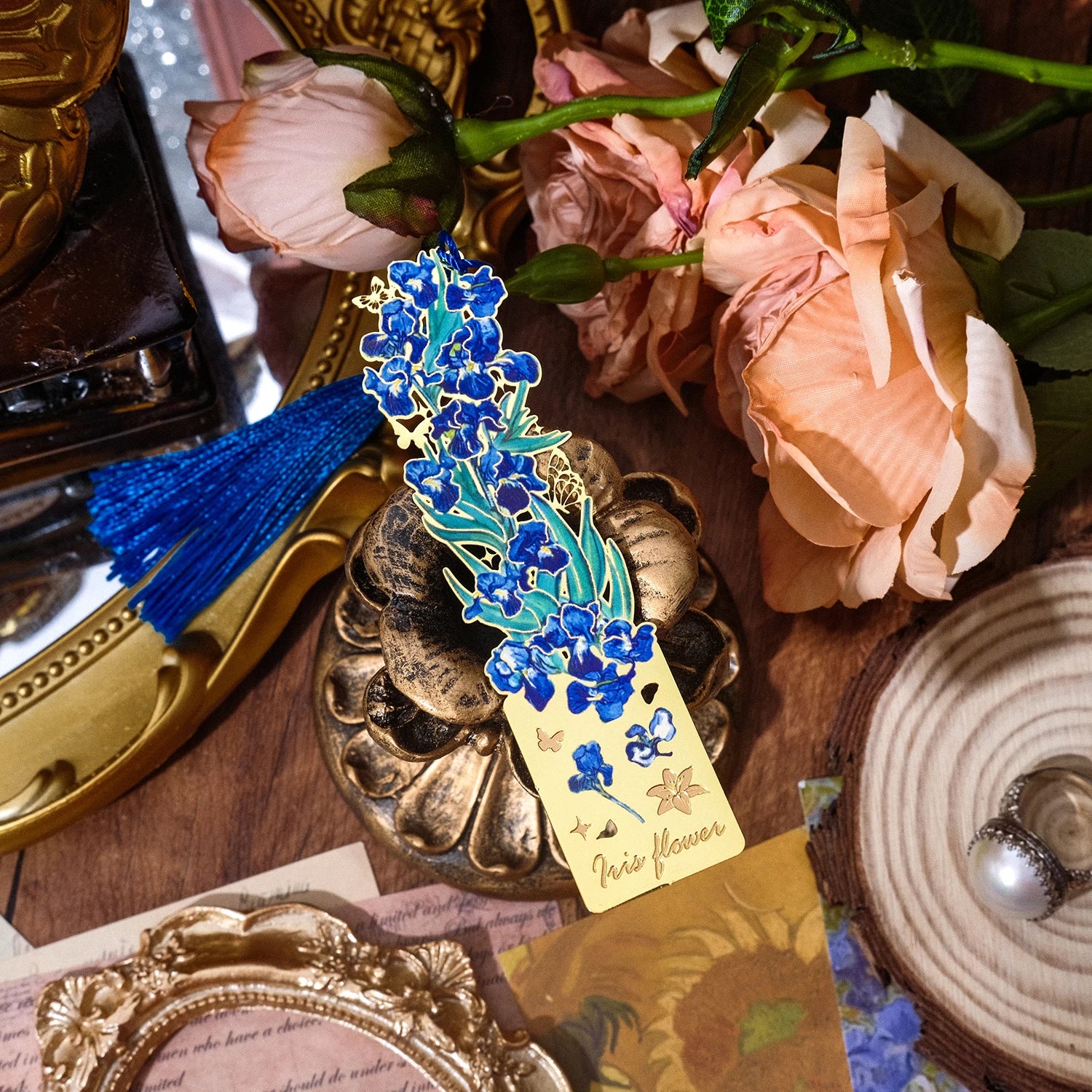 4 Pieces Metal Bookmarks with Tassel, Golden Hollow Bookmark Van Gogh Oil Painting Theme Book Mark Bookmarks for Book Lovers