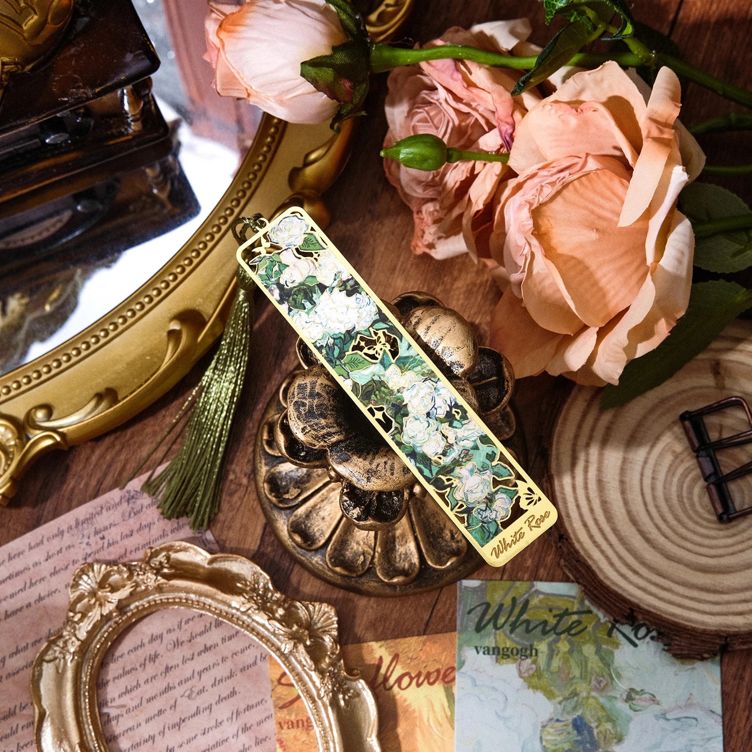 4 Pieces Metal Bookmarks with Tassel, Golden Hollow Bookmark Van Gogh Oil Painting Theme Book Mark Bookmarks for Book Lovers