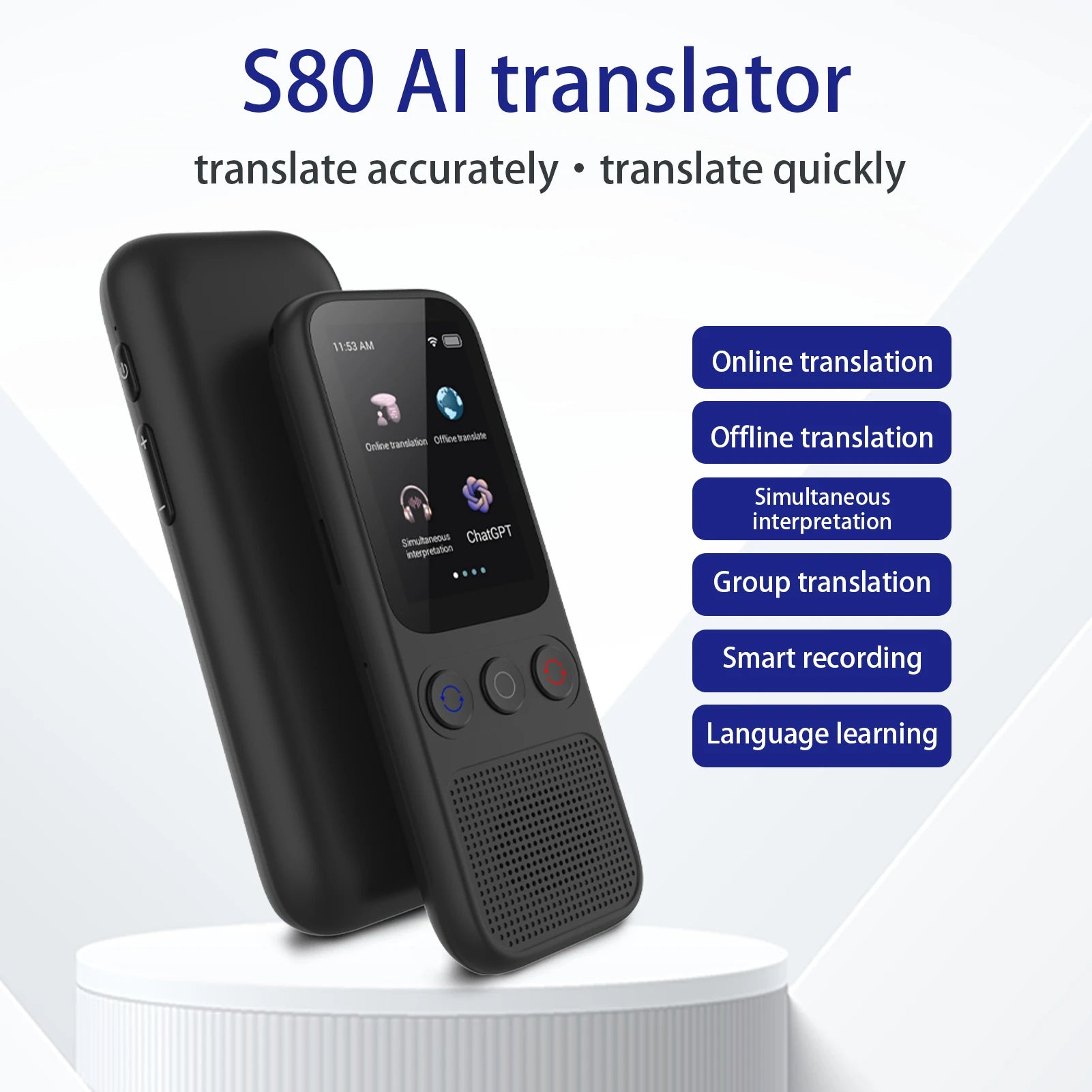 S80 Portable Language Translator Device with 138 Languages Voice Translating 17 Offline Translation Simultaneous Interpretation