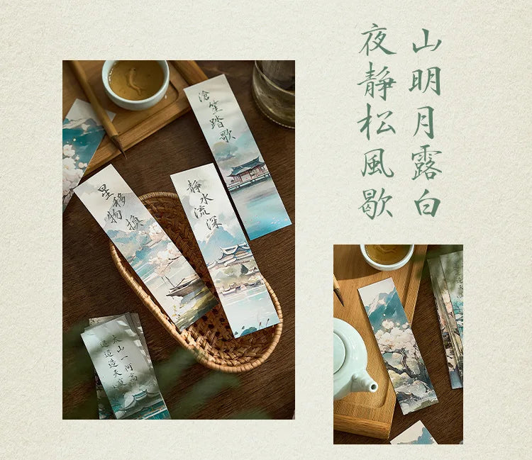 30sheet/box Retro Chinese Style Bookmarks Anime Vintage Aesethetic Flroal Palace Bookmark for Books Beauty Scenary Bookmark