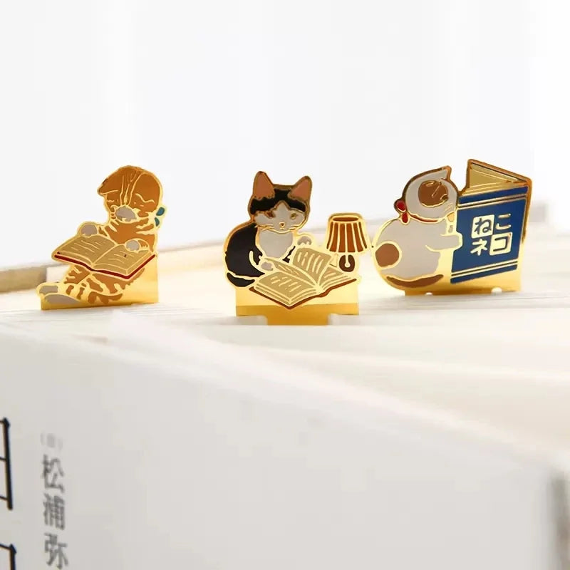 Cartoon Cat Bookmarks Metal Brass Book Clips Kawaii Book Page Holder Korean Stationery Reading Tools School Office Supplies