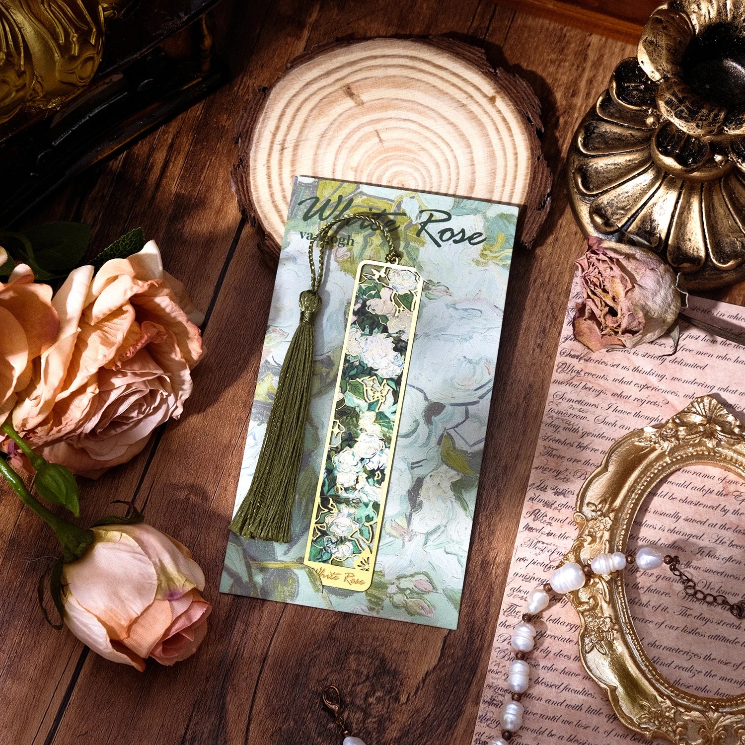 4 Pieces Metal Bookmarks with Tassel, Golden Hollow Bookmark Van Gogh Oil Painting Theme Book Mark Bookmarks for Book Lovers