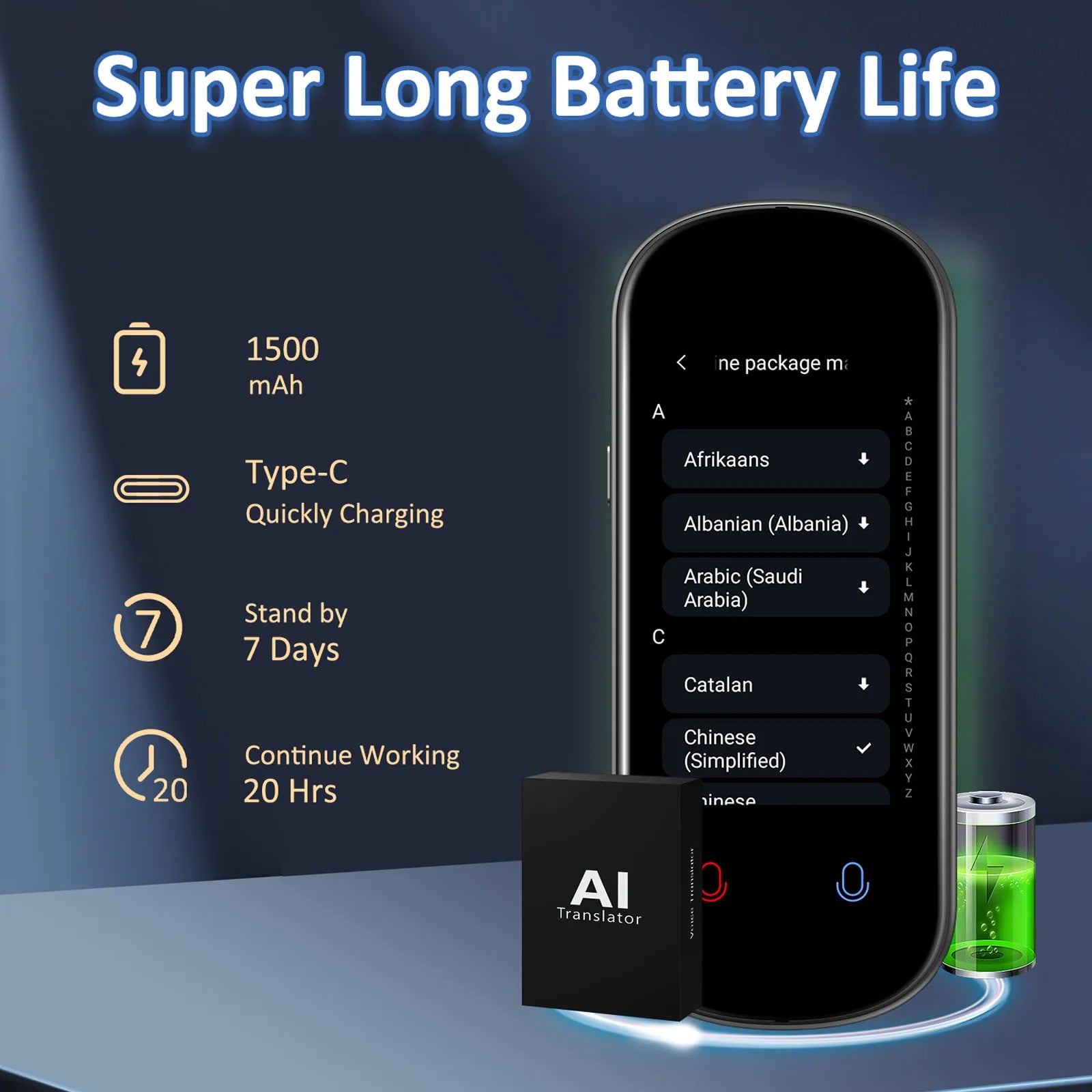 Z2 Instant AI Voice Translator Portable 3.1 inch Touch Screen Real Time Translator with Recording Photo for Travel Learn Meeting